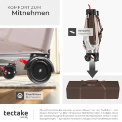 ® Kinder Reisebett, klappbar und höhenverstellbar, 2 Rollen mit Bremsen, inklusive Tragetasche, 132 x 75 x 104 cm ^ TecTake