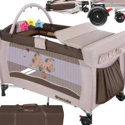 TecTake ® Kinder Reisebett, klappbar und höhenverstellbar, 2 Rollen mit Bremsen, inklusive Tragetasche, 132 x 75 x 104 cm blau Discount