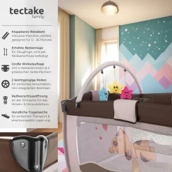 TecTake ® Kinder Reisebett, klappbar und höhenverstellbar, 2 Rollen mit Bremsen, inklusive Tragetasche, 132 x 75 x 104 cm blau Discount