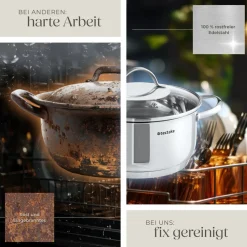 ® Kochtopfset, 7-teilig, aus Edelstahl, für Induktion geeignet, Glasdeckel mit Dampfabzug, integrierte Messskala in den Töpfen ^ TecTake Outlet