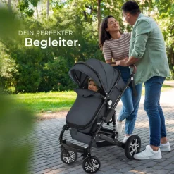 TecTake ® Kombi-Kinderwagen, 2 in 1, klappbar, mit 5-Punkt-Gurt, Bremse, Schutzbügel und Handschlaufe, pulverbeschichteter Aluminiumrahmen, pflegeleichter Stoffbezug, für 0 bis 36 Monate geeignet, Belastbarkeit 15 kg anthrazit Discount