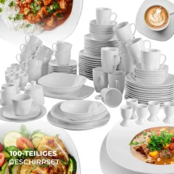 ® Kombiservice, für 12 Personen, aus Porzellan, mit Glasur, ineinander stapelbar ^ TecTake Outlet