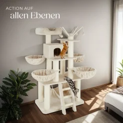 ® Kratzbaum, 195 cm, mit Katzenhaus, inklusive Treppe, 4 Spielbällen und Kippschutz ^ TecTake