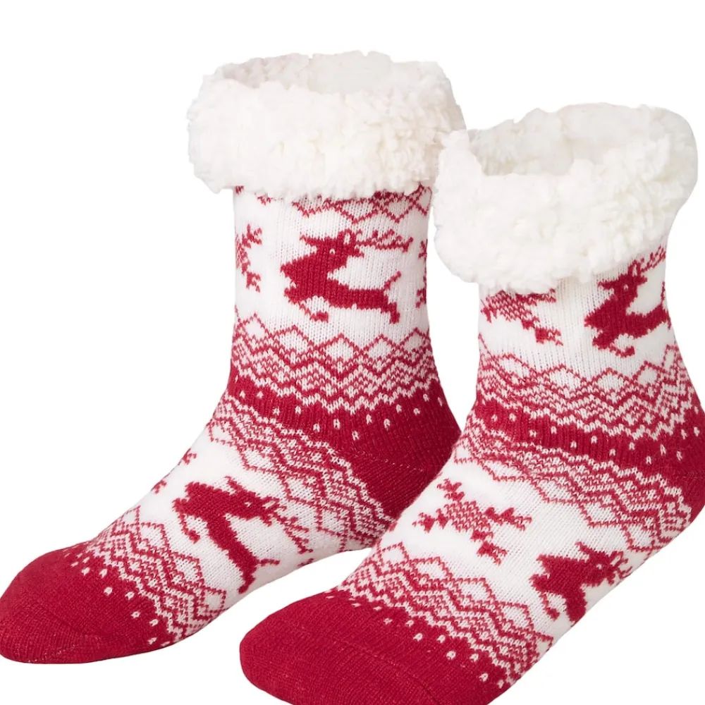 ® Kuschelsocken mit Rentier-Motiv rot-weiß ^ TecTake Hot