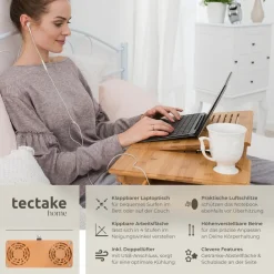 TecTake ® Laptoptisch, aus Bambus, klappbar und höhenverstellbar, mit USB-Doppellüfter, 55 x 35 x 26 cm Sale