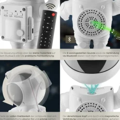 ® LED-Sternenhimmel-Projektor, 360° drehbarer Kopf, mit Sternen, Mond und Nebel, 4 RGB-Farben, 5 W, inkl. Stromkabel, Bluetooth- und Music-Funktion mit 8 Sounds sowie Timer ^ TecTake Online
