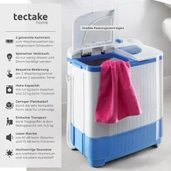 ® Mini-Waschmaschine, mit Schleuder, 2 Kammern, sparsamer Verbrauch, 65 x 40 x 75 cm ^ TecTake Outlet