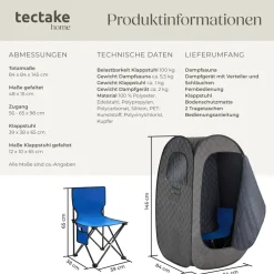 ® Mobile Dampfsauna, 2 l Dampfgenerator mit 1000 W, faltbar, 2 Aufbewahrungsfächer, inkl. Fernbedienung, Matte, Klappstuhl und Tragetaschen ^ TecTake Hot