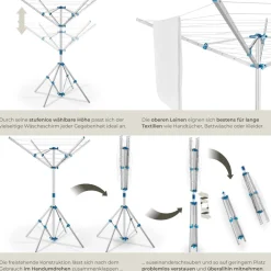 ® Mobile Wäschespinne aus Aluminium, wetterfest, drehbar und stufenlos höhenverstellbar, 102 x 102 x 160 cm ^ TecTake Best
