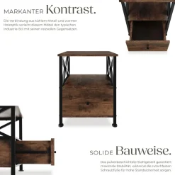 ® Nachttisch, Industrial Style, 2 Ablagen und Schublade, seitliche Streben in X-Form, 40 x 41,5 x 55,5 cm ^ TecTake New