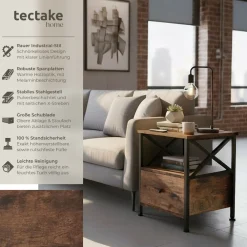 ® Nachttisch, Industrial Style, 2 Ablagen und Schublade, seitliche Streben in X-Form, 40 x 41,5 x 55,5 cm ^ TecTake New