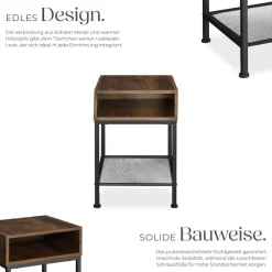 TecTake ® Nachttisch, Industrial Style, mit offenem Fach und Gitterablage, 40,5 x 40,5 x 59 cm Industrial Holz dunkel, rustikal