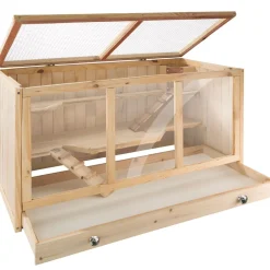 ® Nagerkäfig, aus Holz, aufklappbares Dachgitter, 95 x 50 x 50 cm ^ TecTake