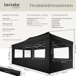 ® Pavillon, mit Aluminiumgestell, wasserdicht und mit UV-Schutz, inklusive Spannseile, Heringe und Tragetasche ^ TecTake New