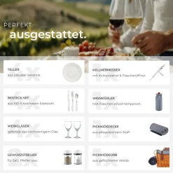 ® Picknickkorb, für 4 Personen, mit Picknickdecke, geflochtene Weide, 2 Schnallenverschlüsse und verstellbarer Tragegurt, inkl. 20-teiliges Geschirrset, Kellnermesser, Gewürzstreuer und Weinkühler ^ TecTake Sale