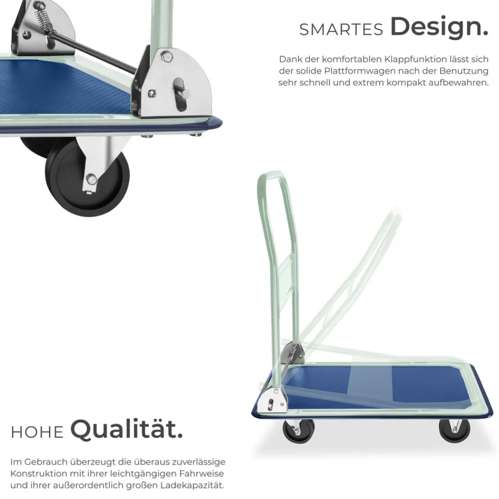 ® Plattformwagen, klappbarer Handgriff, rutschfeste Auflage und gummierter Kantenschutz, Ladefläche 73 x 47 cm ^ TecTake Discount