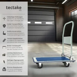 ® Plattformwagen, klappbarer Handgriff, rutschfeste Auflage und gummierter Kantenschutz, Ladefläche 73 x 47 cm ^ TecTake Discount
