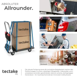 ® Plattformwagen, klappbarer Handgriff mit Aufbewahrungsfach, rutschfeste Auflage und gummierter Kantenschutz, Ladefläche 73 x 47 cm, extra Befestigungsösen ^ TecTake Discount