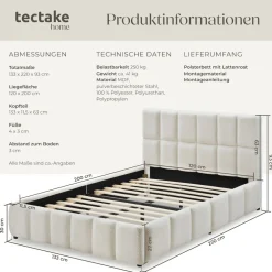 TecTake ® Polsterbett, Teddystoff mit Steppmuster, pulverbeschichtetes Stahlgestell, Belastbarkeit 250 kg Hot