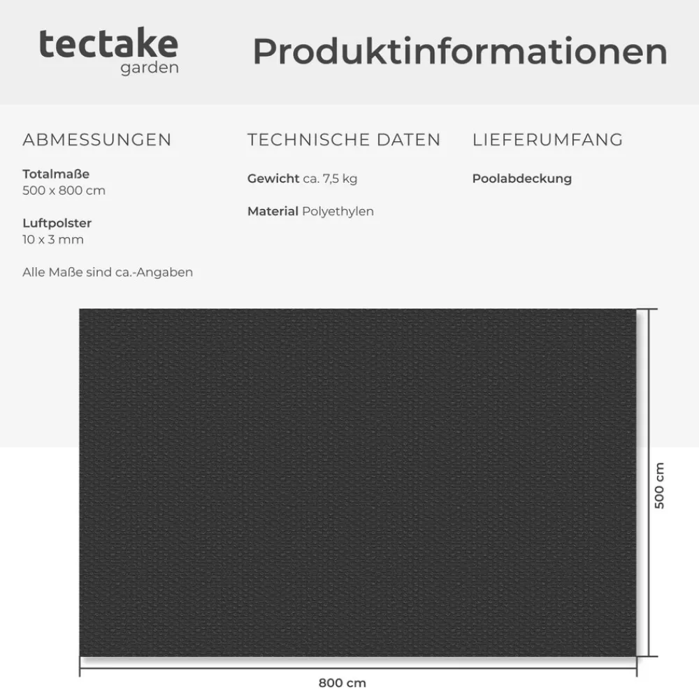 ® Pool-Solarfolie, rechteckig und selbstschwimmend, Stärke 200 µm, 500 x 800 cm ^ TecTake Clearance