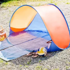 ® Pop-Up Strandmuschel, selbstaufbauend mit Fiberglasgestänge, 2 Ablagefächer, 220 x 120 x 100 cm ^ TecTake