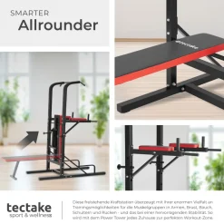 TecTake ® Power Tower, mit klappbarer Hantelbank und Langhantelablage, gepolstert mit Kunstlederbezug, 180 x 95 x 210 cm Online