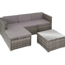 TecTake ® Rattan Lounge, für 3 bis 4 Personen, UV-beständig, variabel aufstellbar grau Outlet