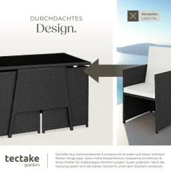 TecTake ® Rattan Sitzgruppe, für 2 Personen, UV-beständig, zusammenschiebbar schwarz Discount