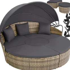 TecTake ® Rattan Sonneninsel, widerstandsfähig, klappbares Sonnendach, variabel aufstellbar natur Best