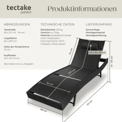 TecTake ® Rattan Sonnenliege, widerstandsfähig und UV-beständig, 6-fach verstellbare Rückenlehne, 69 x 211 x 41 - 94 cm schwarz Sale