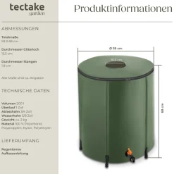 TecTake ® Regentonne, mit Hahn und Überlaufschutz, wetterbeständig, Oberseite abnehmbar Outlet