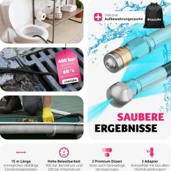 TecTake ® Rohrreinigungsschlauch-Set, 8-teilig, in 2 Größen, 3 Adapterstücke, inkl. Aufbewahrungsbeutel Sale