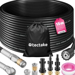 TecTake ® Rohrreinigungsschlauch-Set, 8-teilig, in 2 Größen, 3 Adapterstücke, inkl. Aufbewahrungsbeutel Sale