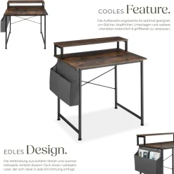® Schreibtisch, Industrial Style, mit Monitorständer und Aufbewahrungstasche, 80 x 55 x 90 cm ^ TecTake