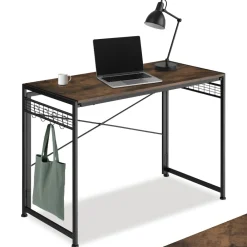 TecTake ® Schreibtisch, Industrial Style, klappbar, mit seitlichen Gitterflächen und 8 Haken, 102 x 51 x 77 cm Industrial Holz dunkel, rustikal Hot