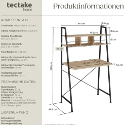 ® Schreibtisch, Industrial Style, trapezförmiges Gestell, 3 Staufächer, 85,5 x 46,5 x 140 cm ^ TecTake New