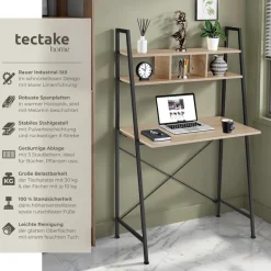 ® Schreibtisch, Industrial Style, trapezförmiges Gestell, 3 Staufächer, 85,5 x 46,5 x 140 cm ^ TecTake New