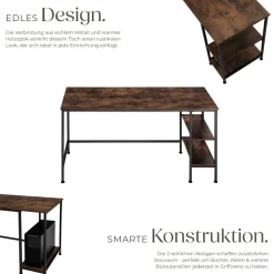 ® Schreibtisch, Industrial Style, Seitenregal mit 2 Ablagefächern rechts oder links, 140 x 60 x 76,5 cm ^ TecTake New