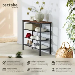 ® Schuhregal, Industrial Style, Ablage und 3 Gitterablagen, 80,5 x 30,5 x 72,5 cm ^ TecTake Hot
