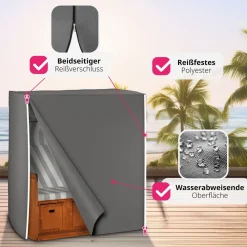TecTake ® Schutzhülle für Strandkorb, mit 2 Reißverschlüssen, reißfest, UV-beständig, 120 x 80 x 145 cm New
