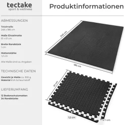 ® Schutzmattenset, 12-teilig mit 24 Randstücken, weich und rutschfest, leichte Reinigung und flexibel erweiterbar ^ TecTake Discount