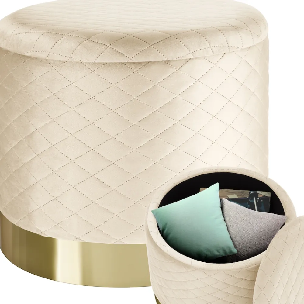 ® Sitzhocker mit Stauraum, rund, gepolstert, in Samtoptik mit Steppmuster ^ TecTake Online