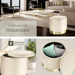 ® Sitzhocker mit Stauraum, rund, gepolstert, in Samtoptik mit Steppmuster ^ TecTake Online
