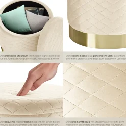 ® Sitzhocker mit Stauraum, rund, gepolstert, in Samtoptik mit Steppmuster ^ TecTake Online