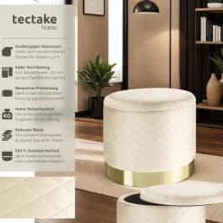 ® Sitzhocker mit Stauraum, rund, gepolstert, in Samtoptik mit Steppmuster ^ TecTake Online