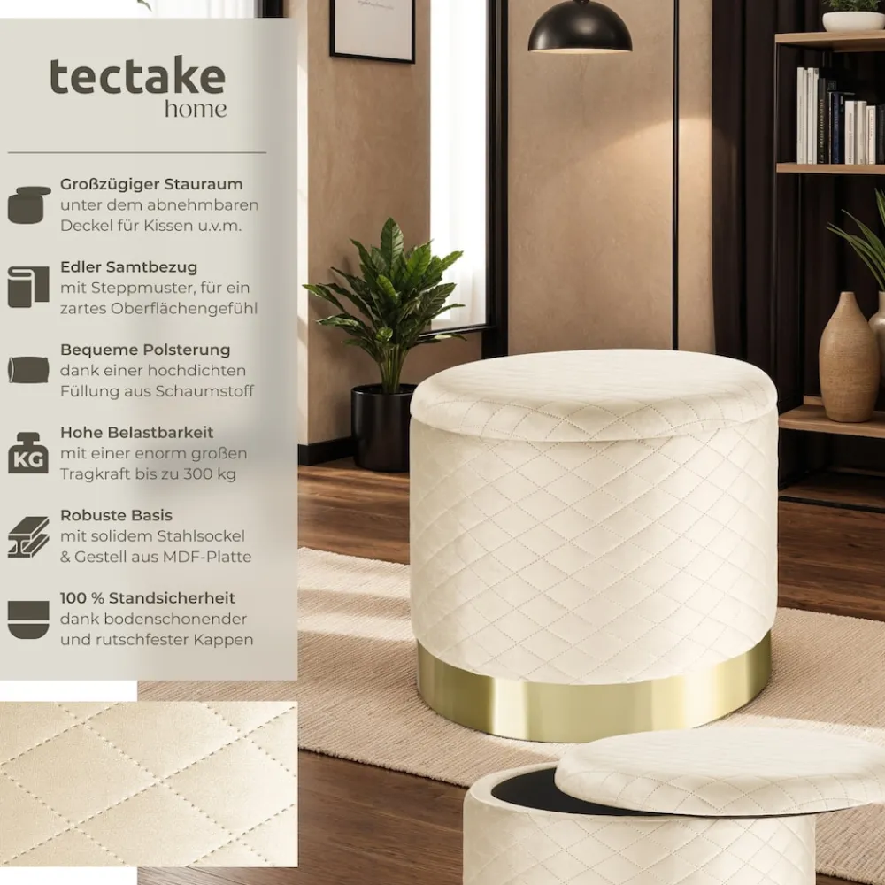 ® Sitzhocker mit Stauraum, rund, gepolstert, in Samtoptik mit Steppmuster ^ TecTake Online