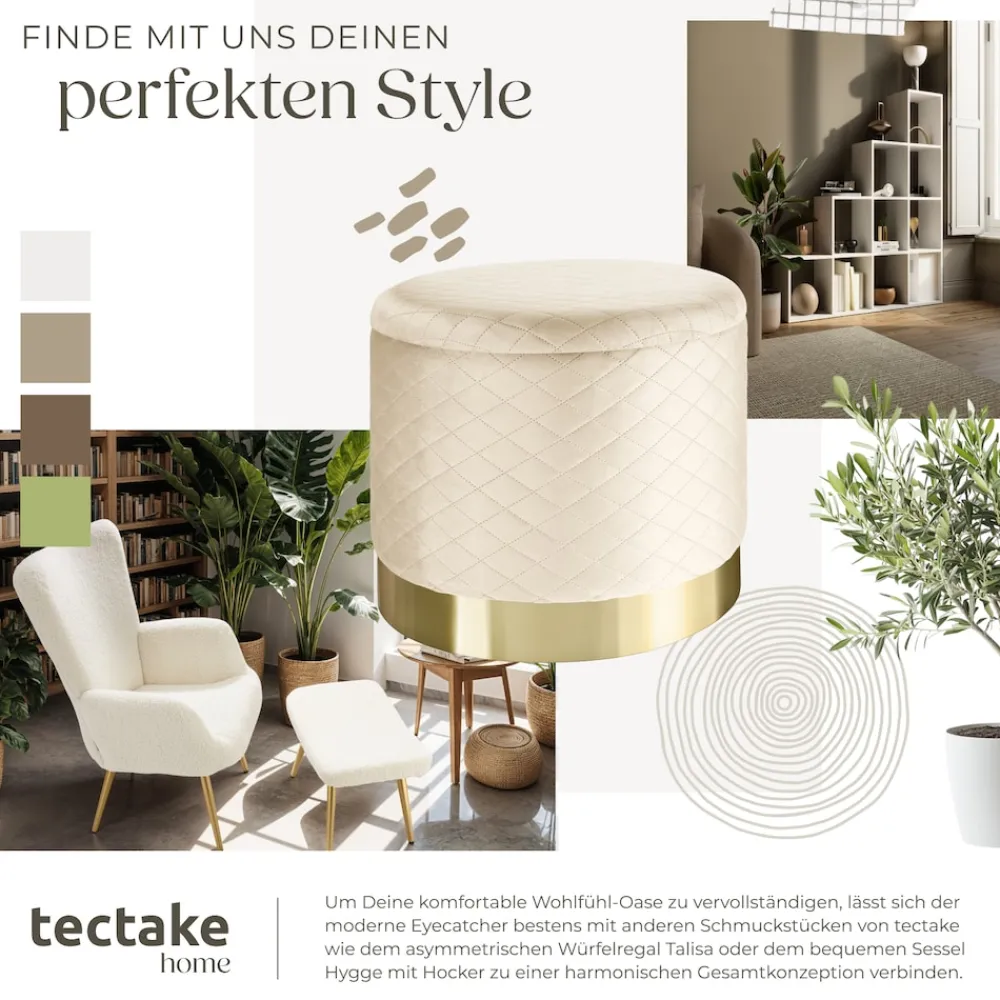 ® Sitzhocker mit Stauraum, rund, gepolstert, in Samtoptik mit Steppmuster ^ TecTake Online