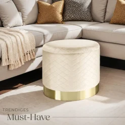 ® Sitzhocker mit Stauraum, rund, gepolstert, in Samtoptik mit Steppmuster ^ TecTake Online