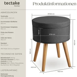 ® Sitzhocker mit Stauraum, rund, gepolstert, in Leinenoptik ^ TecTake Online