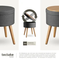 ® Sitzhocker mit Stauraum, rund, gepolstert, in Leinenoptik ^ TecTake Online